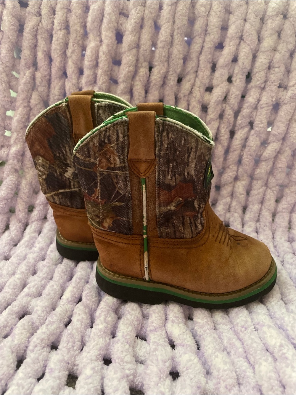 Kids Brown & Green Western Boots Pull-On Cowboy Shoes